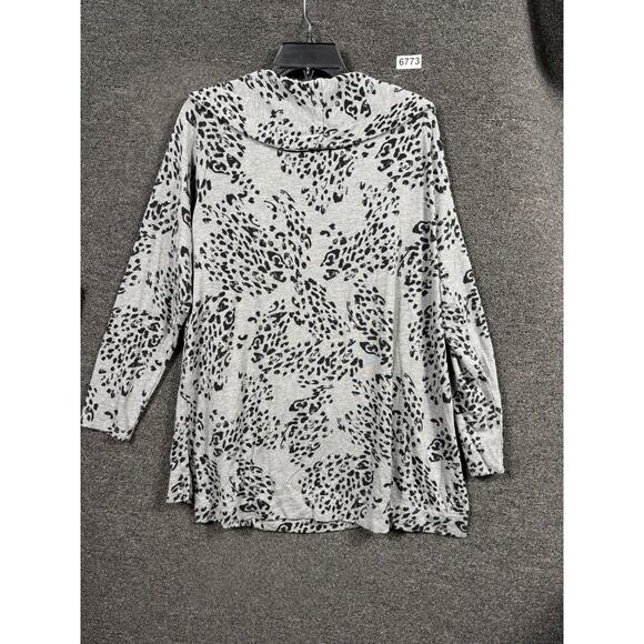 Chico's Zenergy Animal-Print Tunic Top Womens Size 12/14 Gray Brushed Fleece - Picture 2 of 5